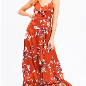 Rust Orange Floral Evening Dress